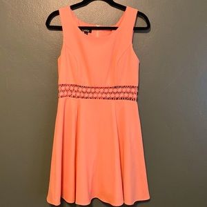 Juniors A. Byer peach mini dress with floral cutouts—Size 9. Great condition!
